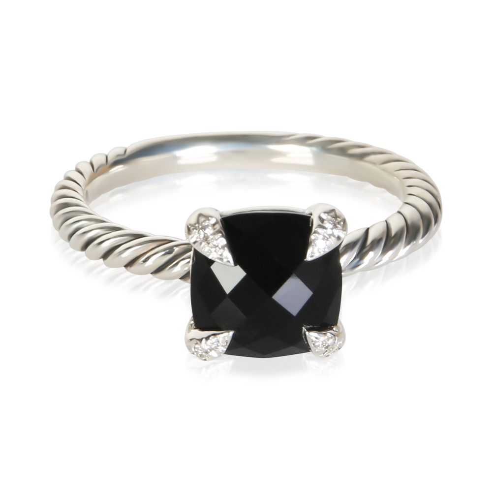 David Yurman Sterling Silver Onyx and Diamond Chatelaine Ring